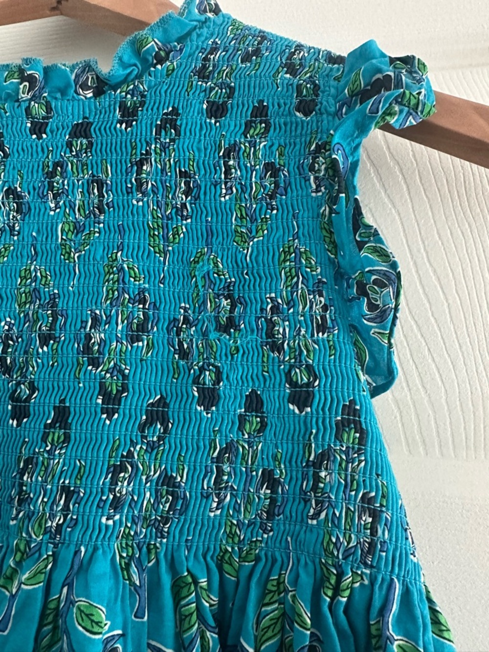 French Connection Size 10-12 Teal Floral Smocked Sundress - Picture 2 of 3